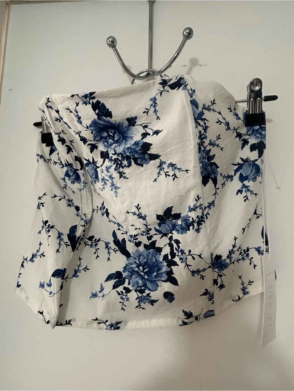 Sienna Sky White Strapless Camisole with Blue Rose Print